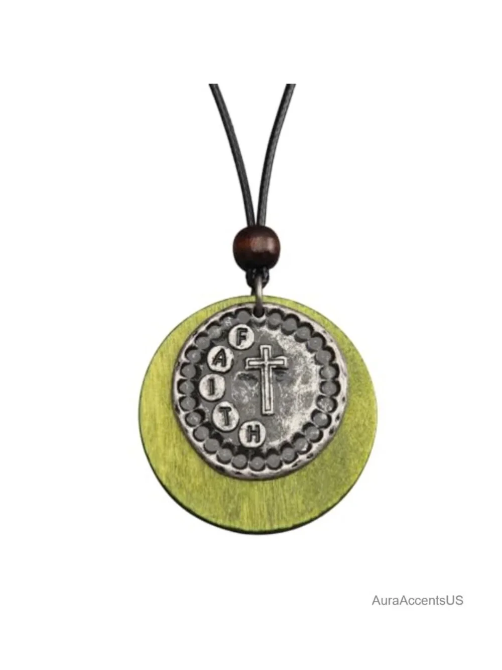 Faux Leather Cord Necklace Wooden Pendant Long Boho Vintage Layered Jewelry
